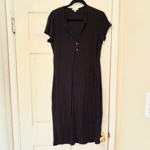 Standard James Perse Henley Cap Sleeve Plunge Midi Dress Black Size 3/ US L